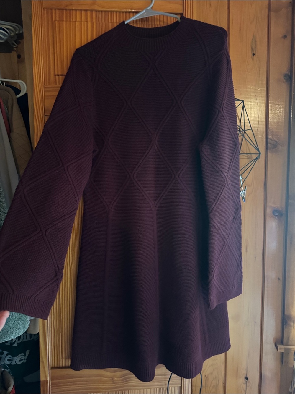 Express Burgundy Textured Long-Sleeve Knit Dress